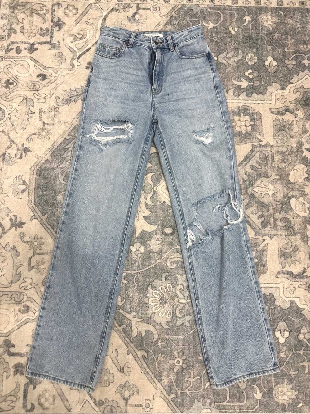 PacSun Light Blue Distressed High-Rise Straight Jeans